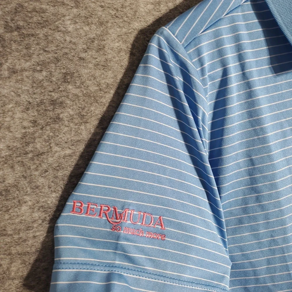 Nike Golf Polo Shirt Womens Large Blue Stripe Dri‎ Fit PGA Grand Slam Bermuda